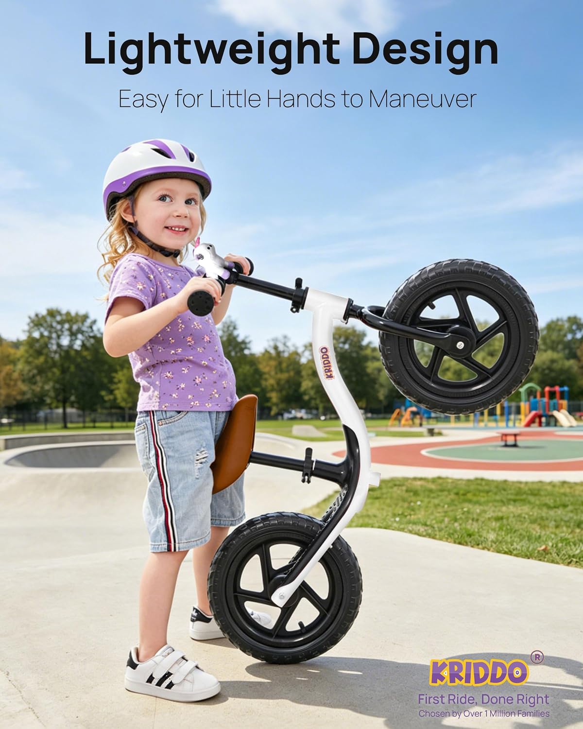 KRIDDO Toddler Balance Bike for Kids Ages 2–5 | Lightweight Training Bicycle | White