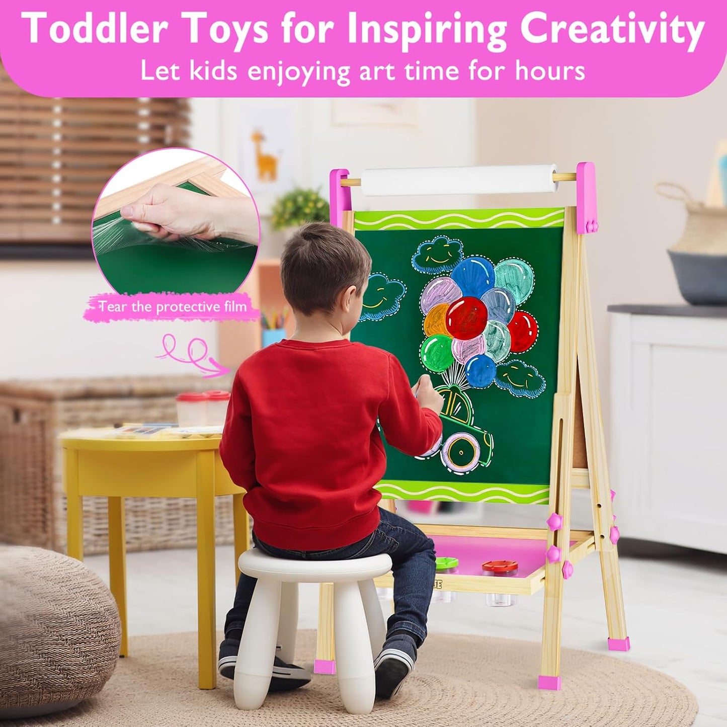 Adjustable Kids Art Easel – Double-Sided Magnetic Whiteboard & Chalkboard