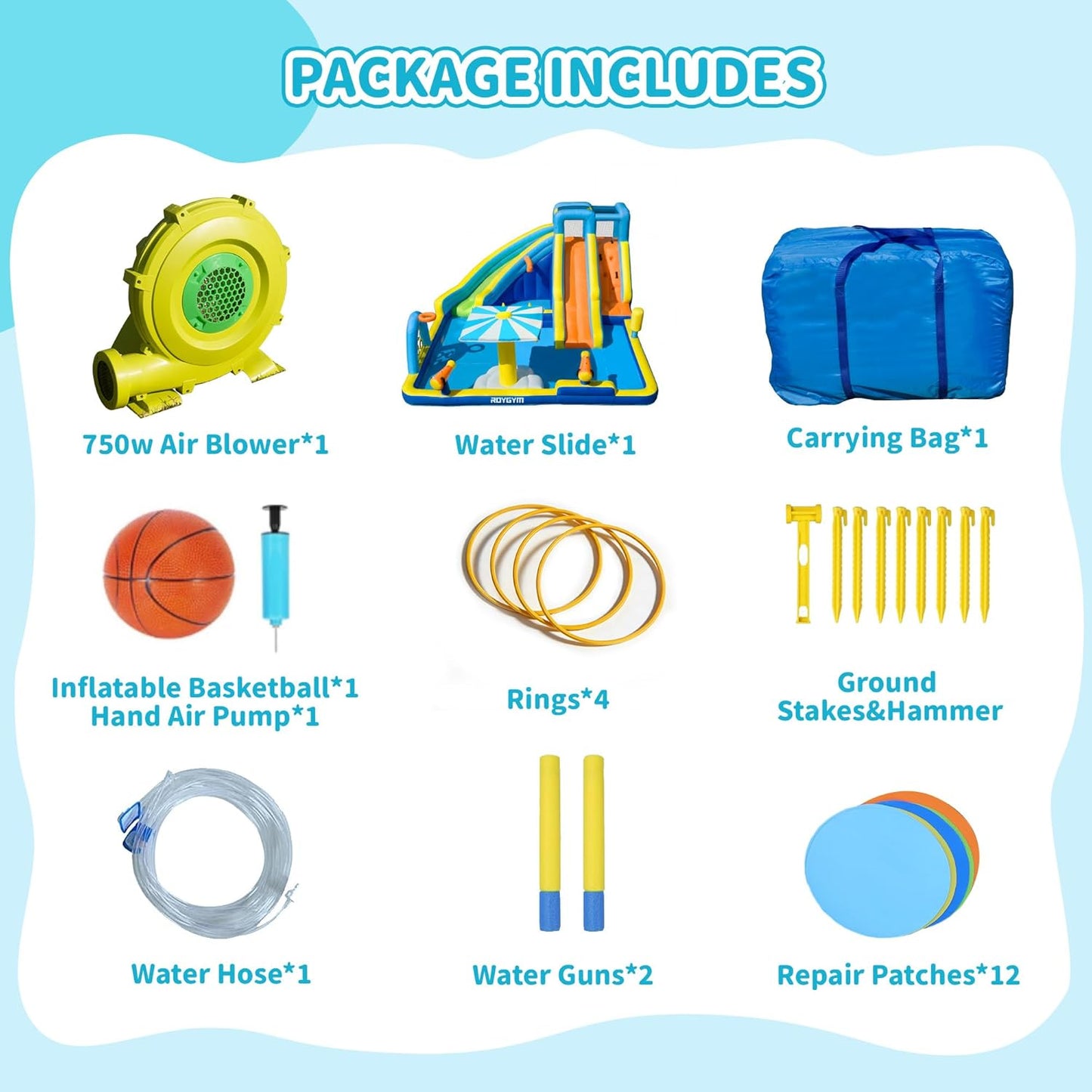 16FT Inflatable Water Park with Dual Slides, Climbing Wall & Splash Pool for Kids