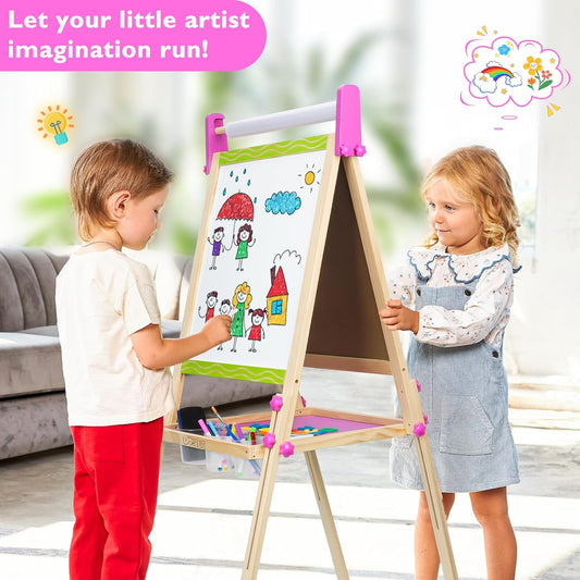 Adjustable Kids Art Easel – Double-Sided Magnetic Whiteboard & Chalkboard
