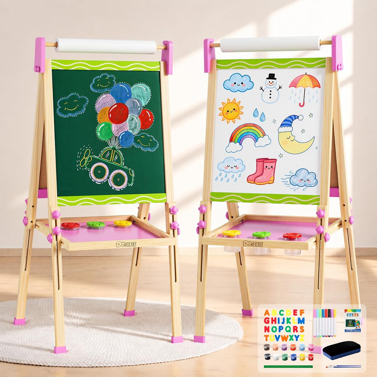 Adjustable Kids Art Easel – Double-Sided Magnetic Whiteboard & Chalkboard
