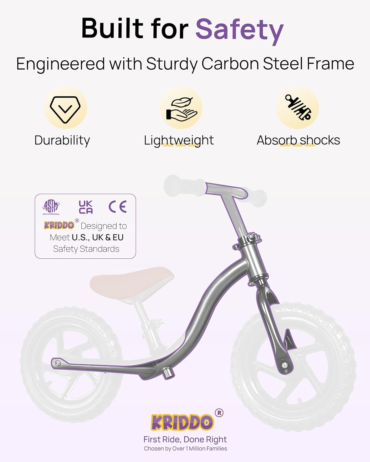 KRIDDO Toddler Balance Bike for Kids Ages 2–5 | Lightweight Training Bicycle | White