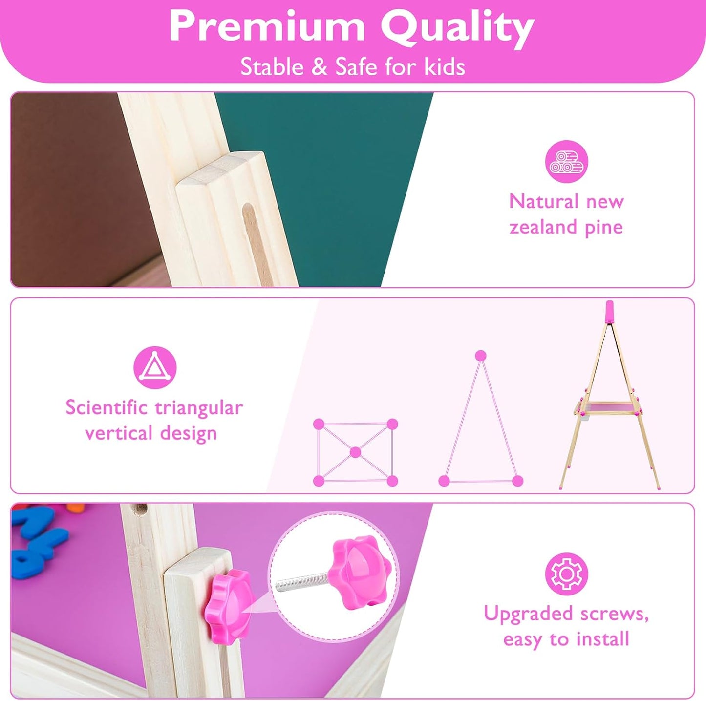 Adjustable Kids Art Easel – Double-Sided Magnetic Whiteboard & Chalkboard