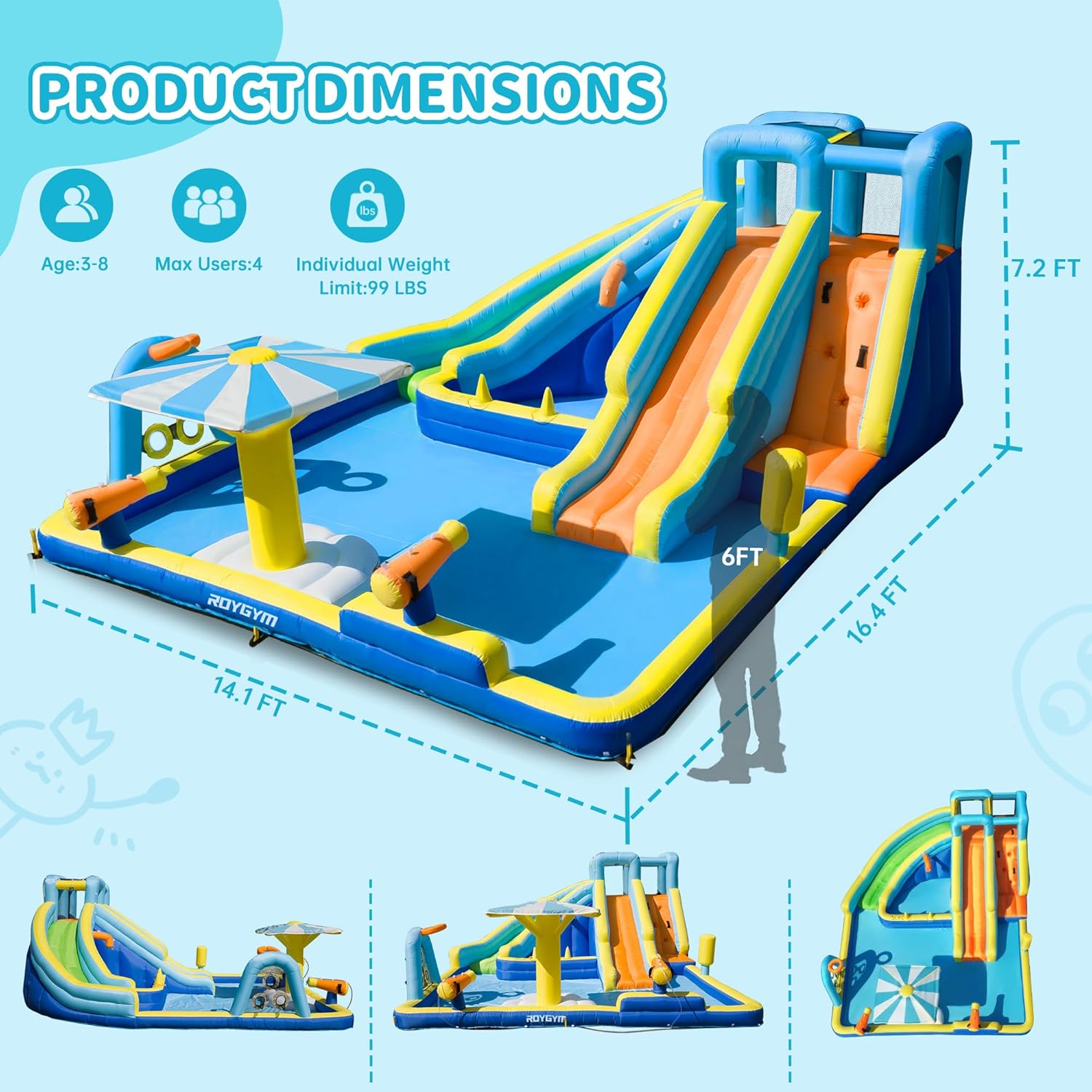 16FT Inflatable Water Park with Dual Slides, Climbing Wall & Splash Pool for Kids