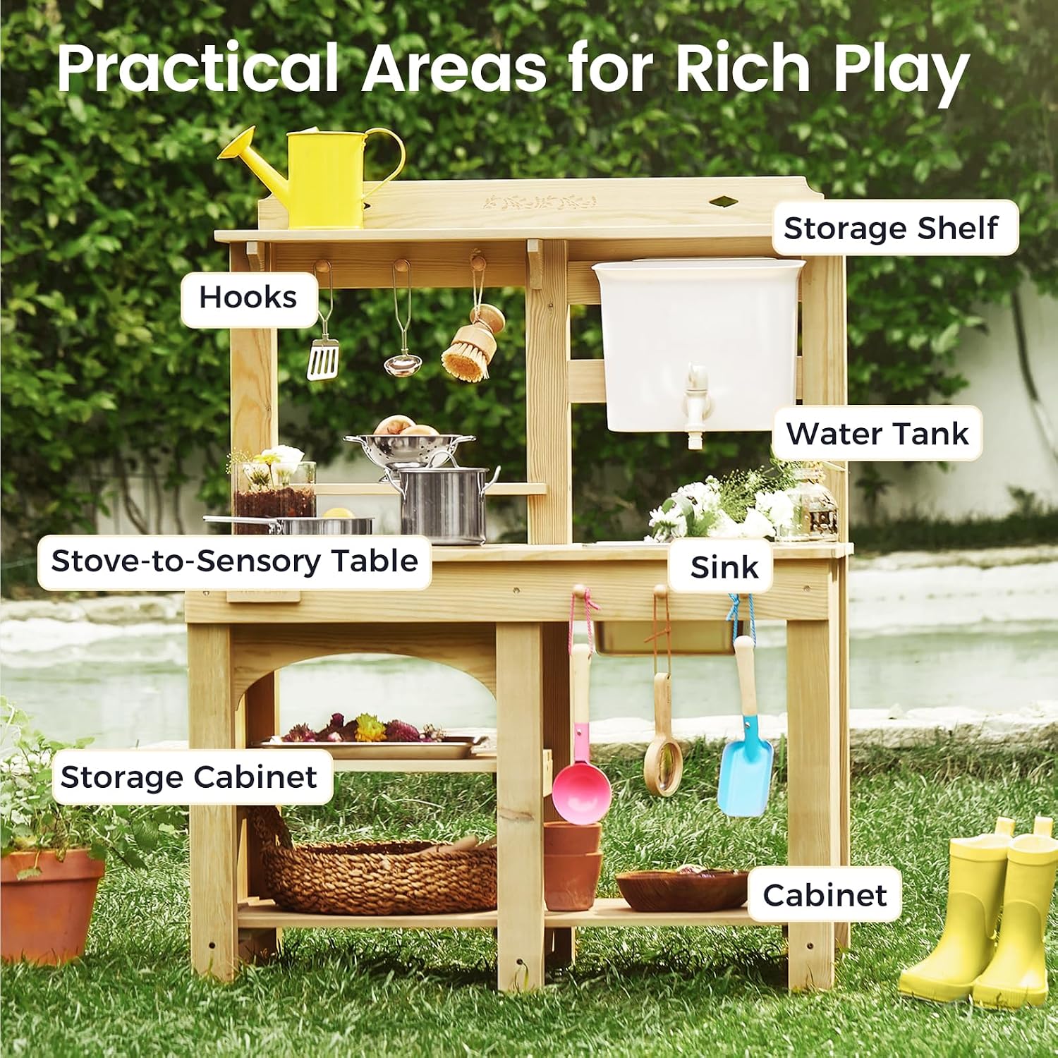 Kids Outdoor Mud Kitchen with Water Tank