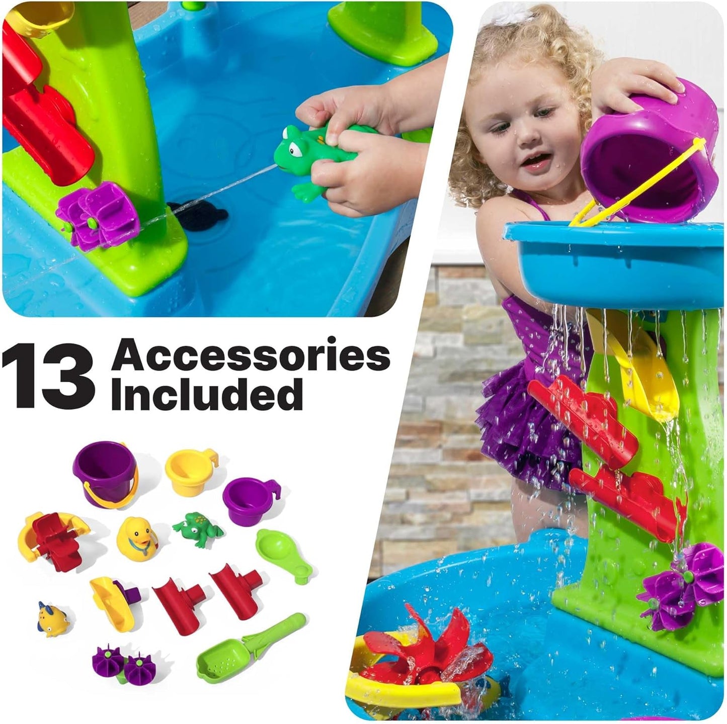 Step2 Rain Showers Splash Pond Water Table, Kids Water and Sand Activity Sensory Playset