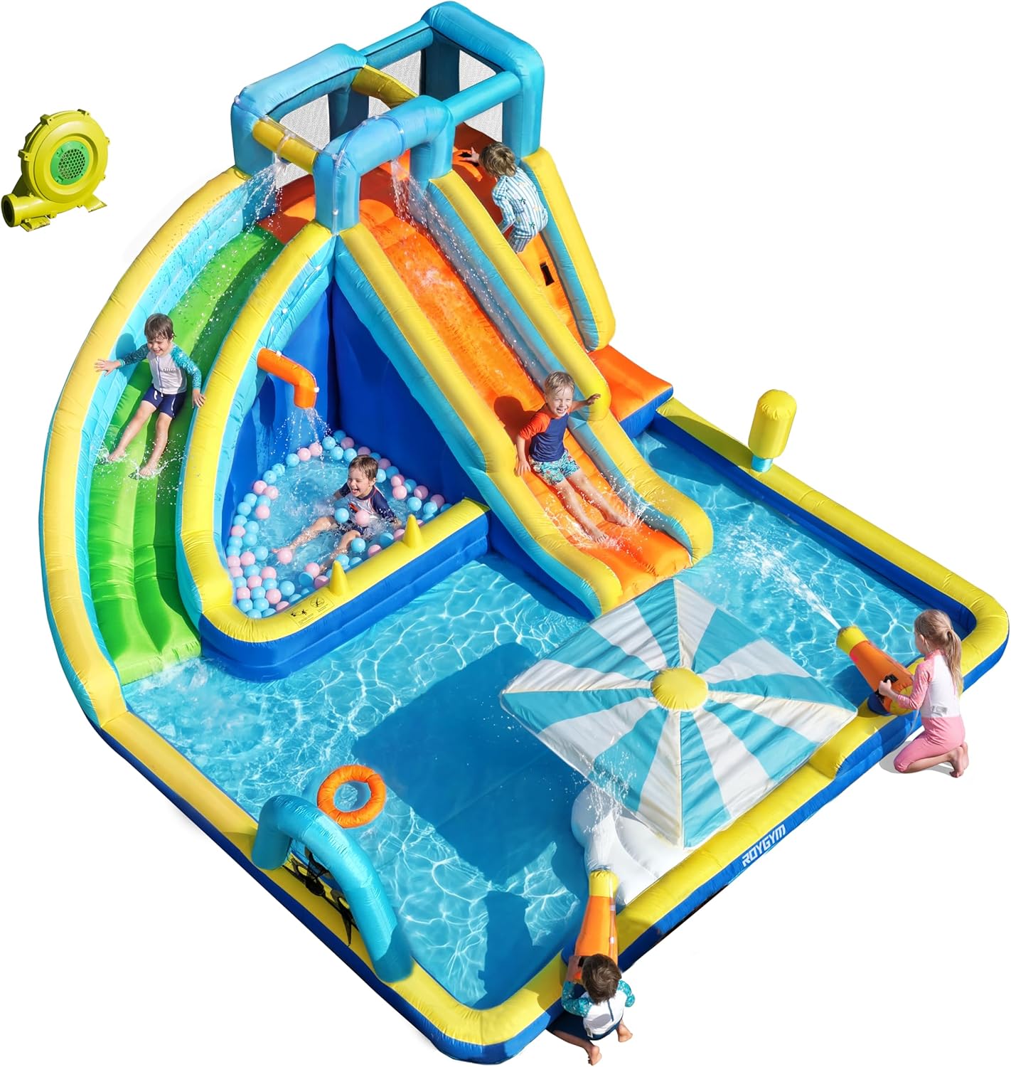 16FT Inflatable Water Park with Dual Slides, Climbing Wall & Splash Pool for Kids