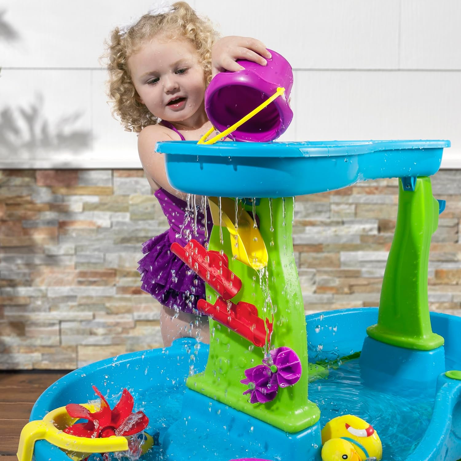 Step2 Rain Showers Splash Pond Water Table, Kids Water and Sand Activity Sensory Playset