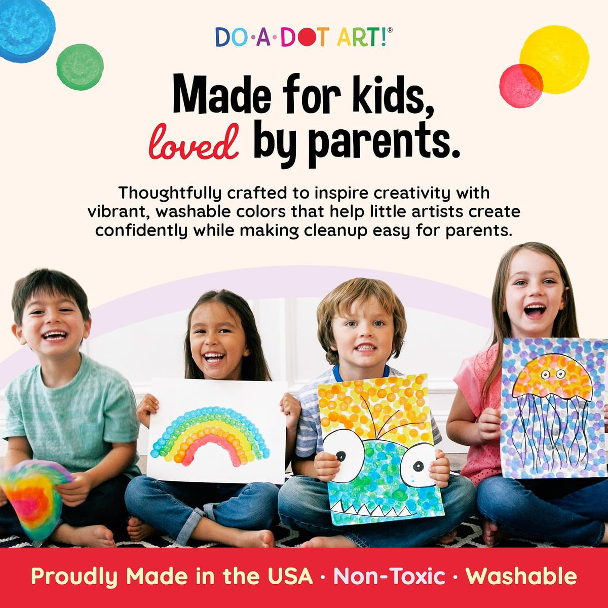 Washable Rainbow Dot Markers for Kids – 6 Color Art Set