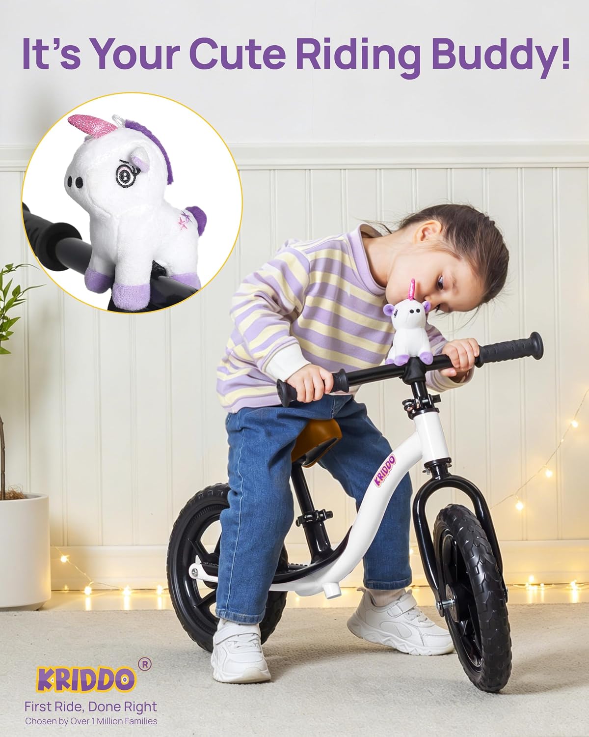 KRIDDO Toddler Balance Bike for Kids Ages 2–5 | Lightweight Training Bicycle | White