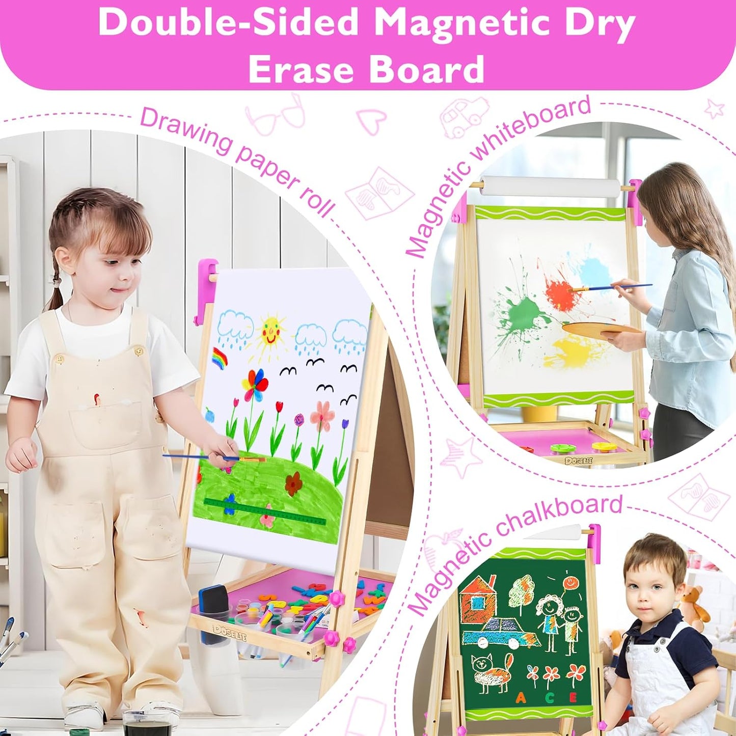 Adjustable Kids Art Easel – Double-Sided Magnetic Whiteboard & Chalkboard