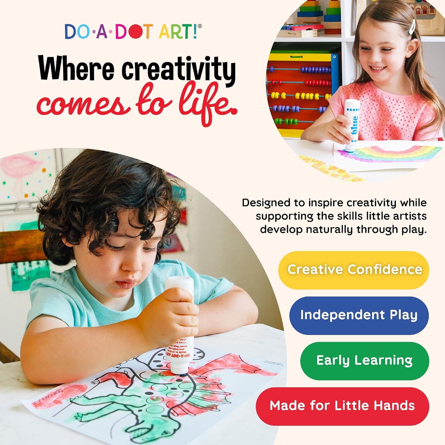 Washable Rainbow Dot Markers for Kids – 6 Color Art Set