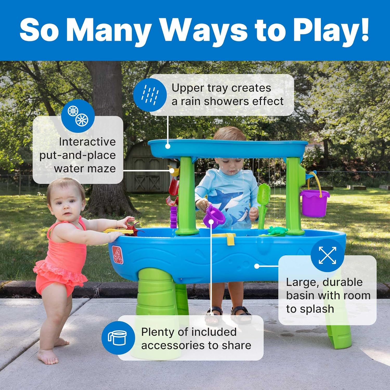 Step2 Rain Showers Splash Pond Water Table, Kids Water and Sand Activity Sensory Playset
