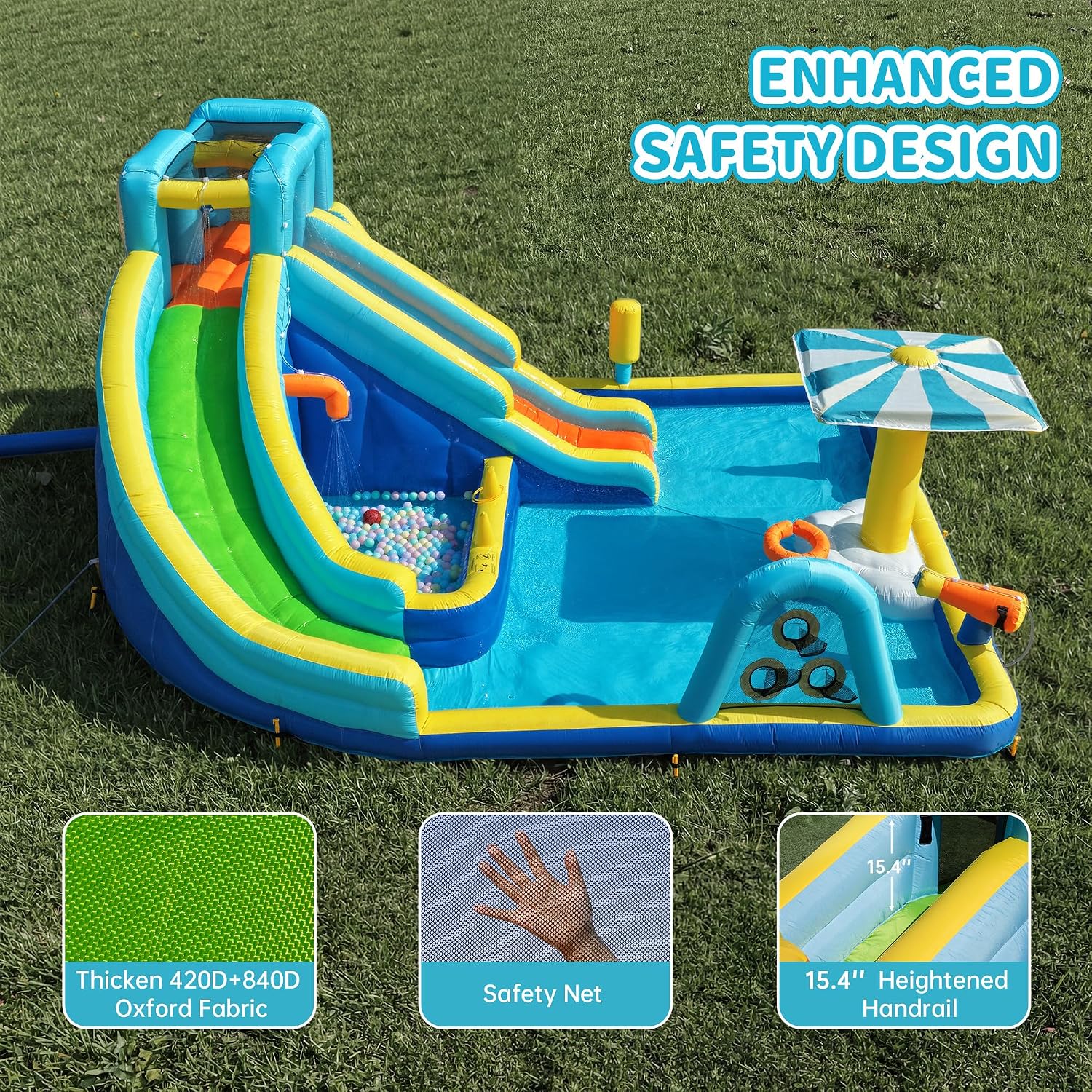 16FT Inflatable Water Park with Dual Slides, Climbing Wall & Splash Pool for Kids