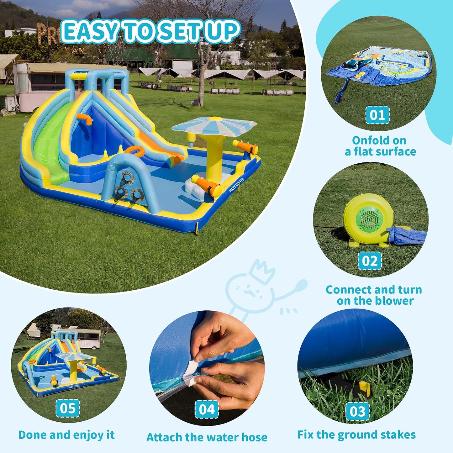 16FT Inflatable Water Park with Dual Slides, Climbing Wall & Splash Pool for Kids