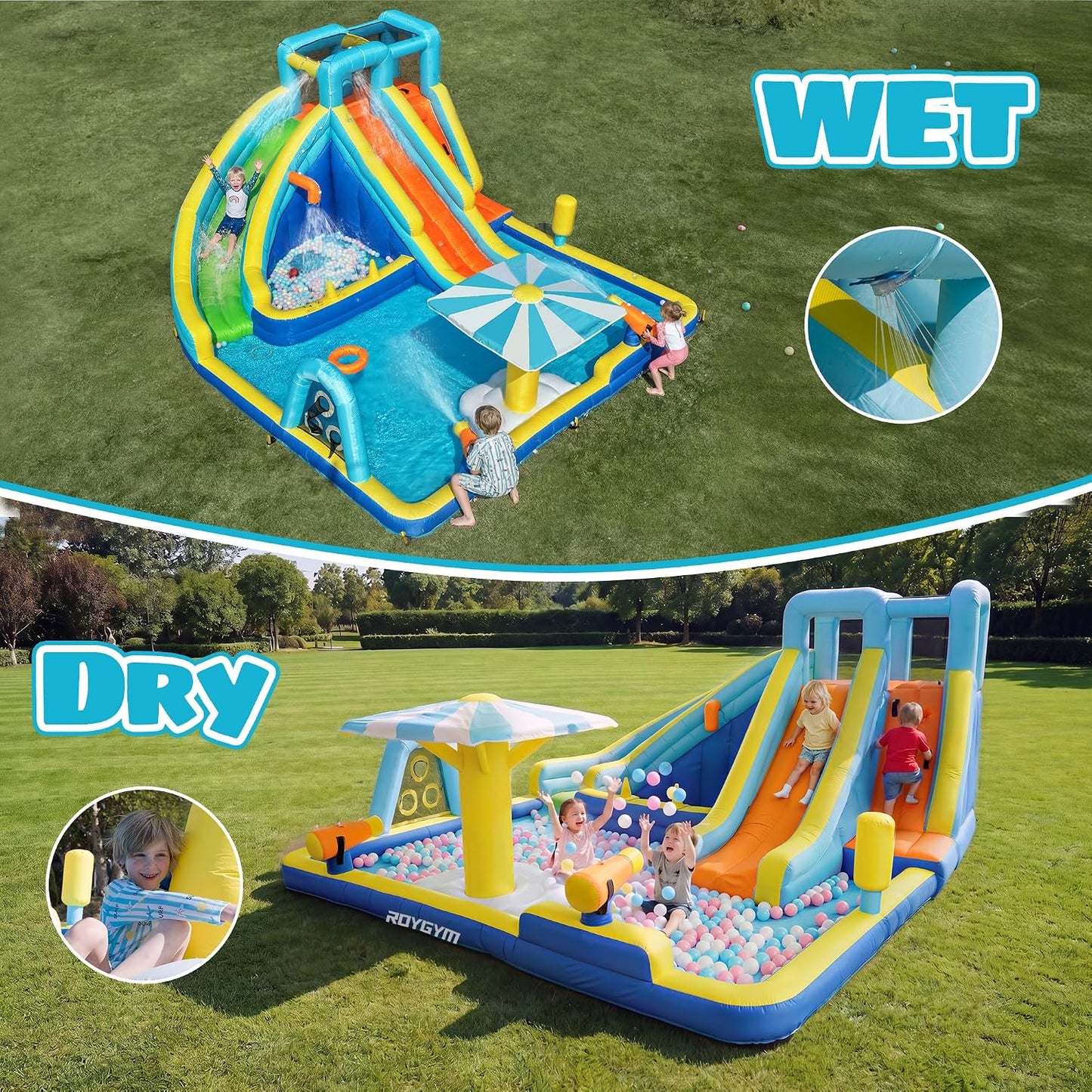 16FT Inflatable Water Park with Dual Slides, Climbing Wall & Splash Pool for Kids