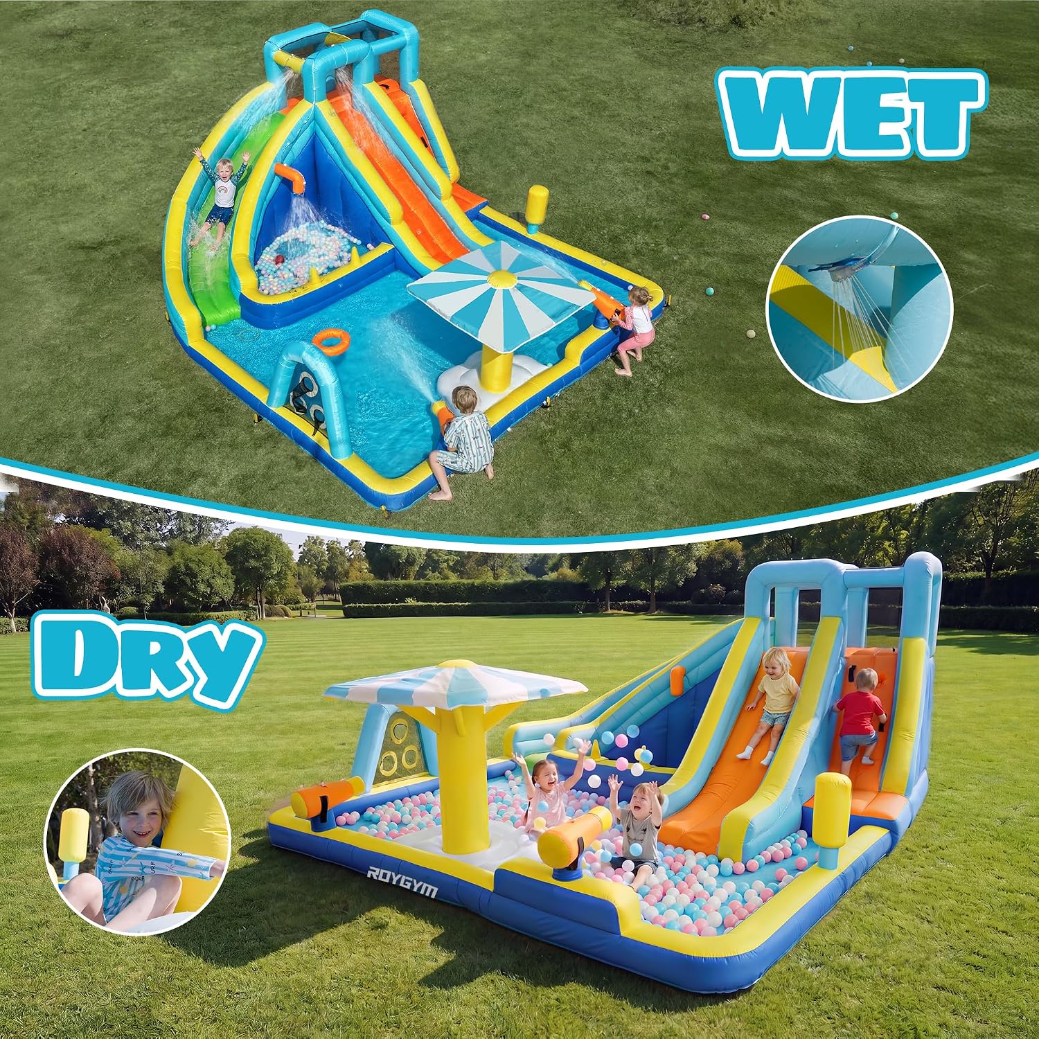 16FT Inflatable Water Park with Dual Slides, Climbing Wall & Splash Pool for Kids